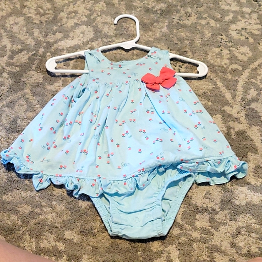 Blue with pink flower romper